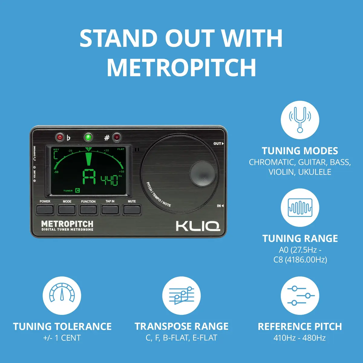 KLIQ MetroPitch Digital Metronome & Tuner for Piano, Guitar & Bass | 3-in-1 Compact Practice Tool with Accurate Tuning & Rhythm - view 4
