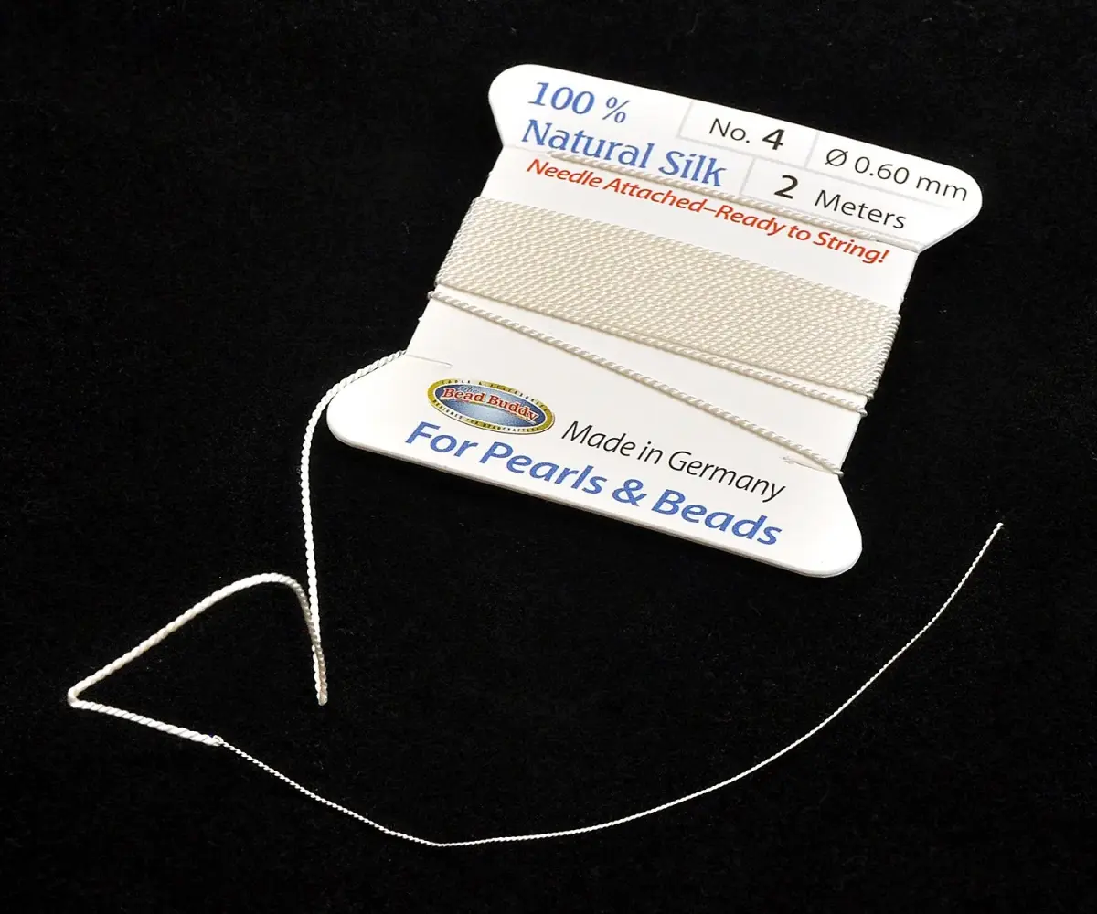 Bead Buddy Natural White Silk Cord Thread with Attached Needle 2m (6.56 ft) | Triple-Twisted for Strength - view 2