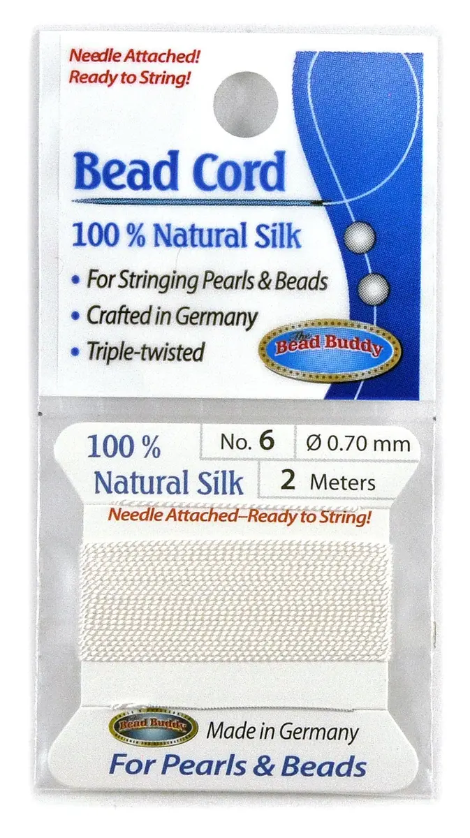 Bead Buddy 0.7mm Natural White Silk Cord Thread with Needle | Ideal for Jewelry Making, 2m - main product image