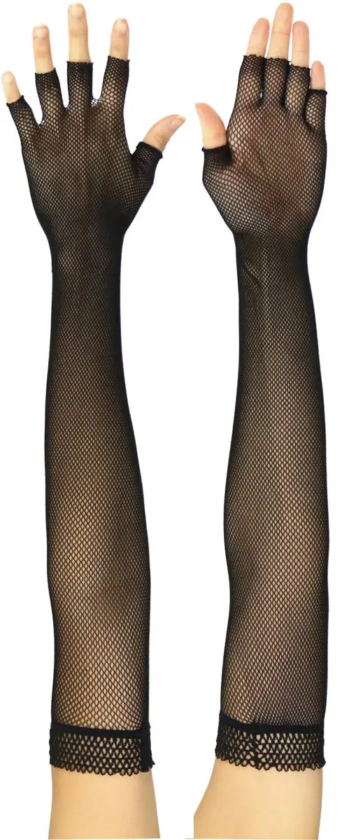 ToBeInStyle Women’s Fishnet Lace Trim Full Arm Length Arm Warmers - OS - Black | Edgy Fashion Accessory for Festivals & Parties - view 5