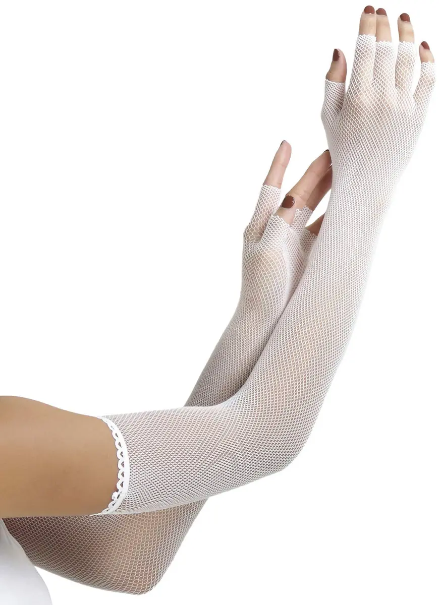 ToBeInStyle Women's Fishnet Arm Length Glove Warmers - White | Nylon Fishnet for Fashion & Festivals - view 3