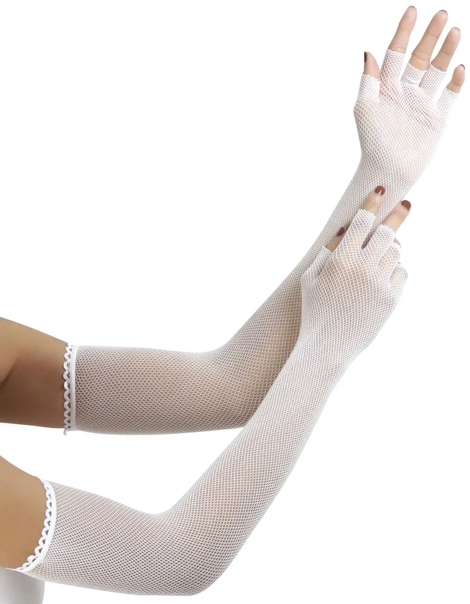ToBeInStyle Women's Fishnet Arm Length Glove Warmers - White | Nylon Fishnet for Fashion & Festivals - view 4