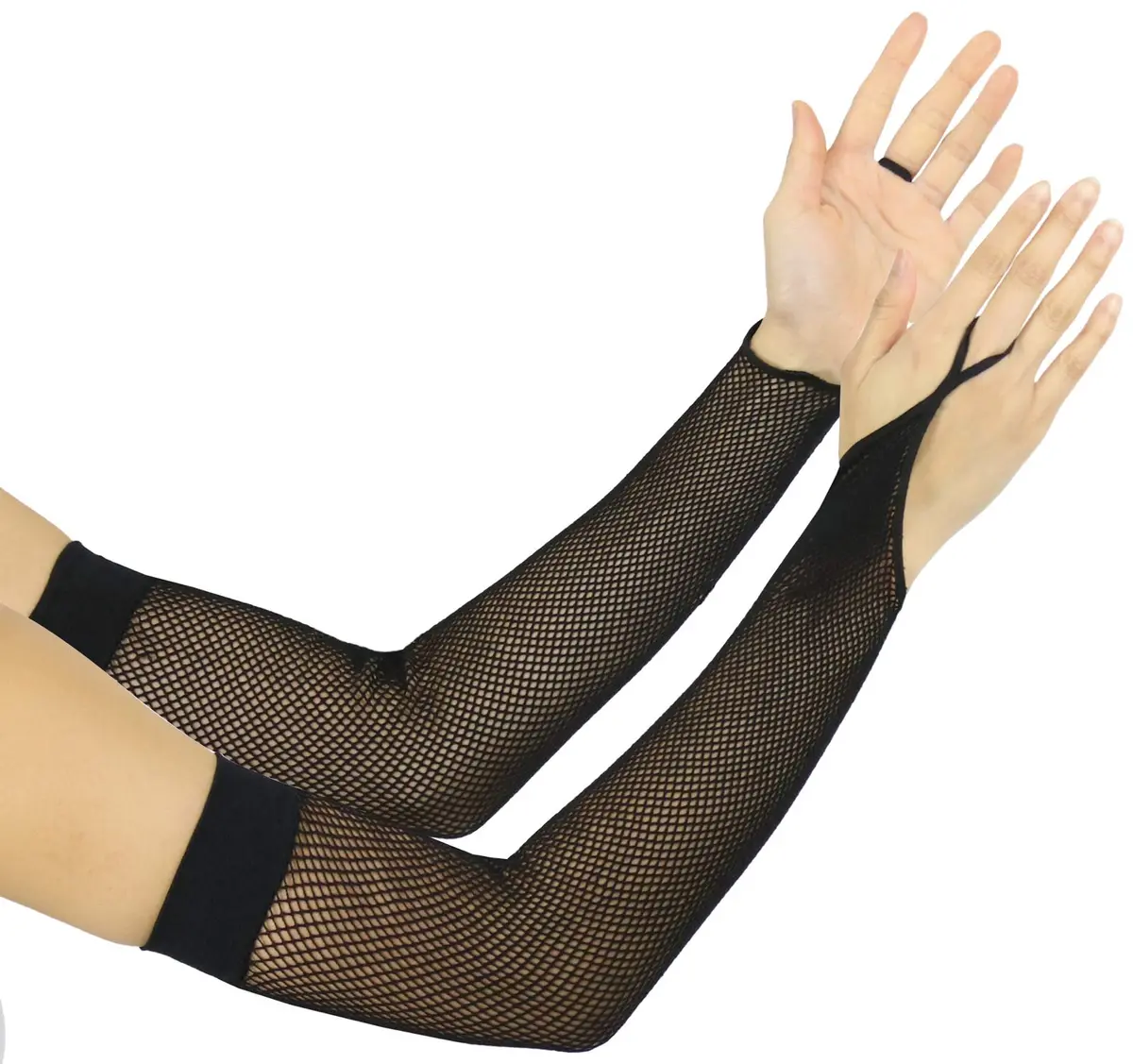 ToBeInStyle Women’s Fashion Fishnet Finger Loop Long Length Novelty Gloves - Black | Edgy Fishnet Style for Costumes & Outfits - view 2