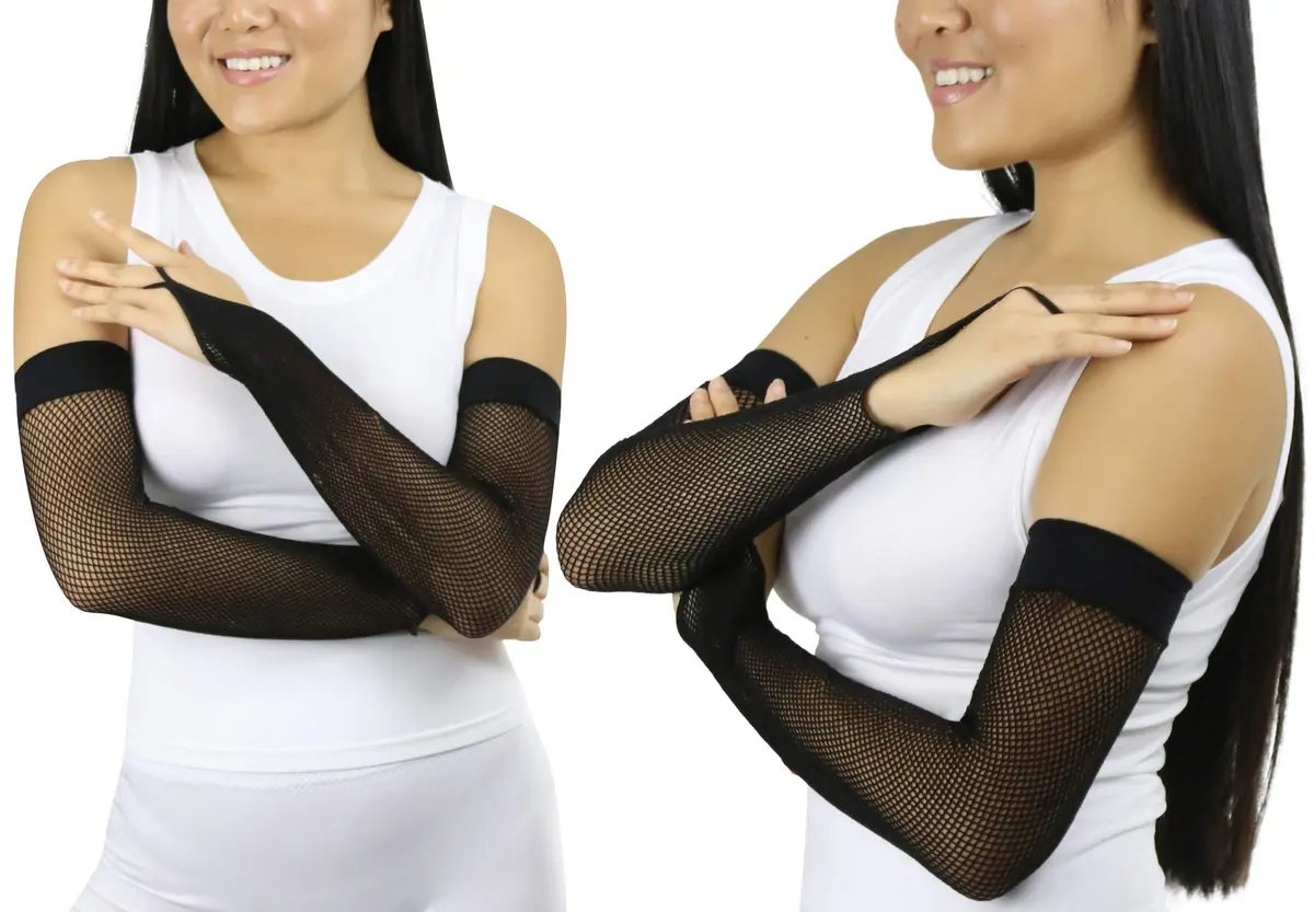 ToBeInStyle Women’s Fashion Fishnet Finger Loop Long Length Novelty Gloves - Black | Edgy Fishnet Style for Costumes & Outfits - view 3