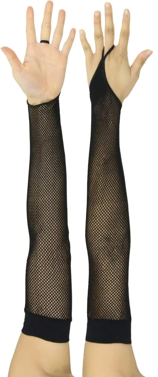 ToBeInStyle Women’s Fashion Fishnet Finger Loop Long Length Novelty Gloves - Black | Edgy Fishnet Style for Costumes & Outfits - view 4