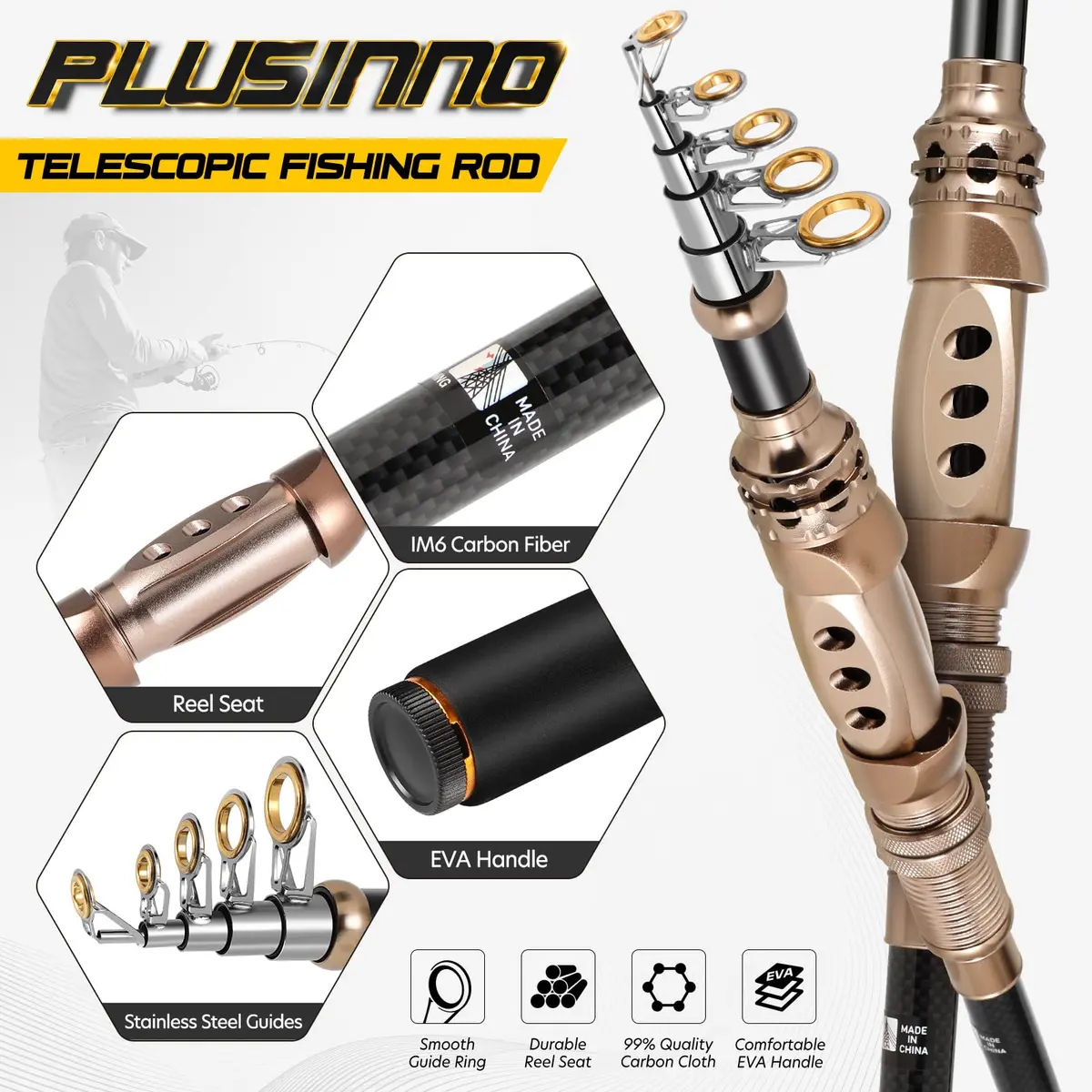 PLUSINNO Fishing Rod and Reel Combos Carbon Fiber Telescopic Fishing Rod with Reel Combo Sea Saltwater Freshwater Kit (7.87 ft, Ambidextrous) - view 4