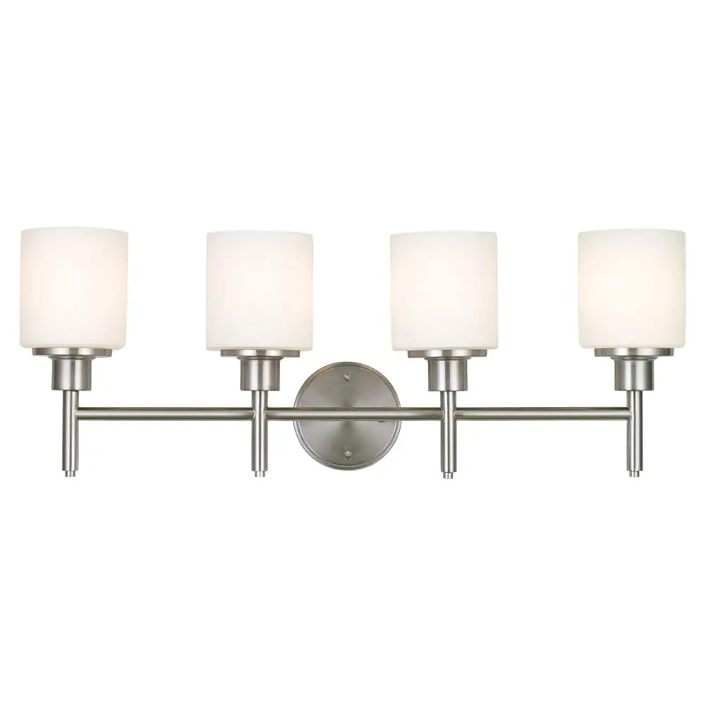 Design House Aubrey 4-Light Vanity Light Satin Nickel Finish Frosted Glass Shades Dimmable Bathroom Wall Fixture - main product image