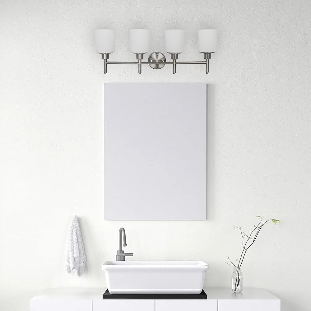 Design House Aubrey 4-Light Vanity Light Satin Nickel Finish Frosted Glass Shades Dimmable Bathroom Wall Fixture - view 3