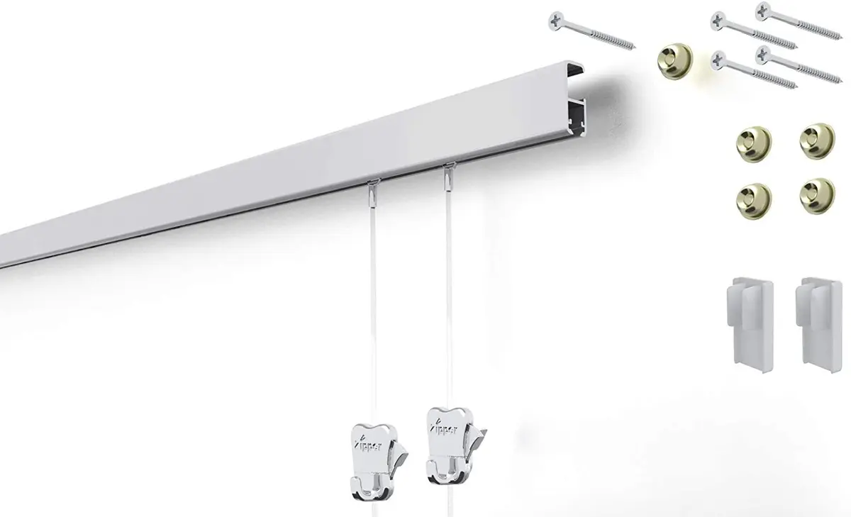 STAS Cliprail Pro Picture Hanging System 150 cm (4.92 ft) | Heavy Duty Track with 2x Zipper Hooks & Cords - main product image