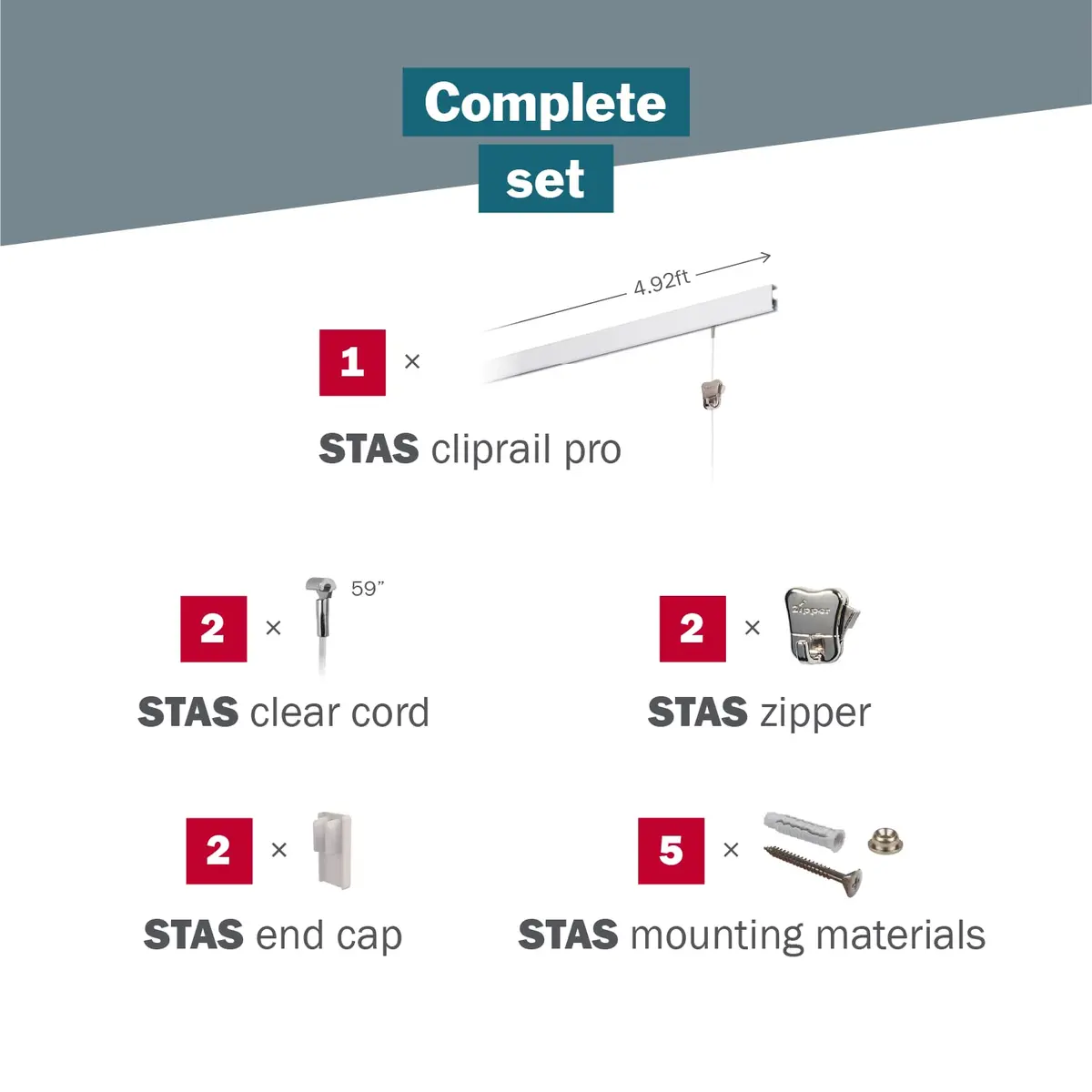 STAS Cliprail Pro Picture Hanging System 150 cm (4.92 ft) | Heavy Duty Track with 2x Zipper Hooks & Cords - view 3
