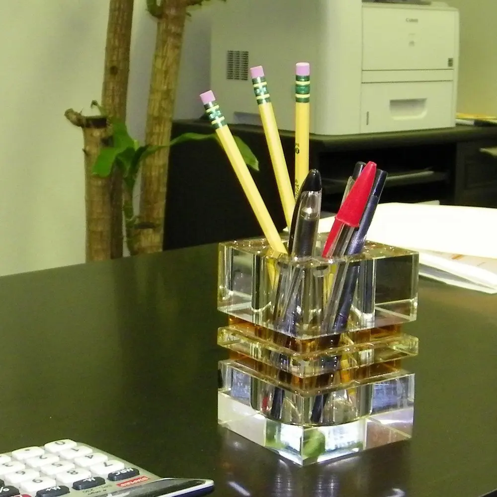 Amlong Crystal Pen Holder Amber | Crystal Desk Organizer for Office & School - view 2