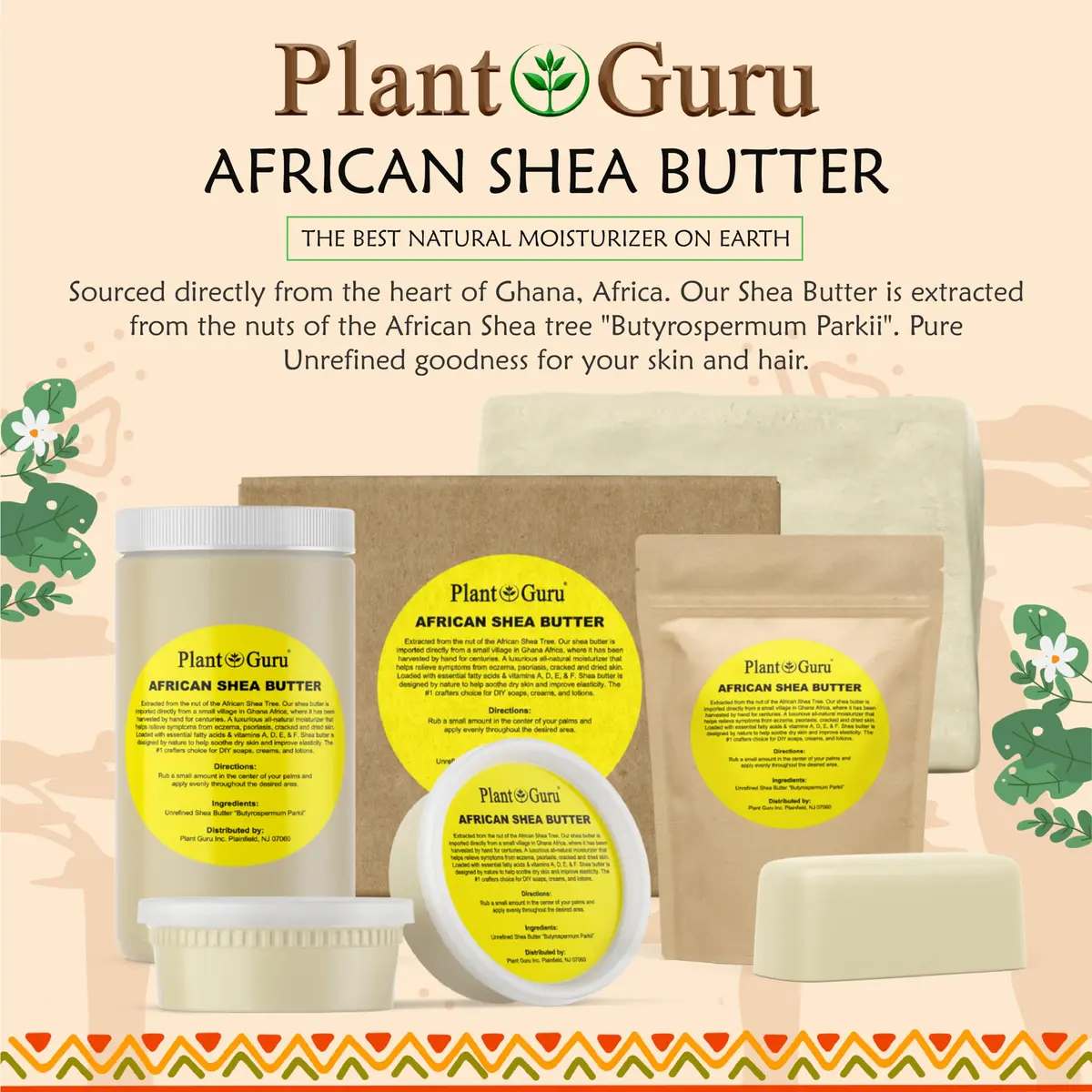 Plant Guru Raw African Shea Butter 16 oz. | Pure, Unrefined, Moisturizes Dry Skin & Hair - view 3