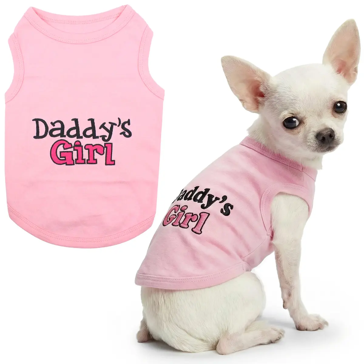 Parisian Pet Dog Shirt – 100% Cotton Sleeveless Pink Shirt for Small Dogs – Breathable & Lightweight, Girl Dogs Clothes - Stretchy Daddy’s Girl Pet Shirt - main product image