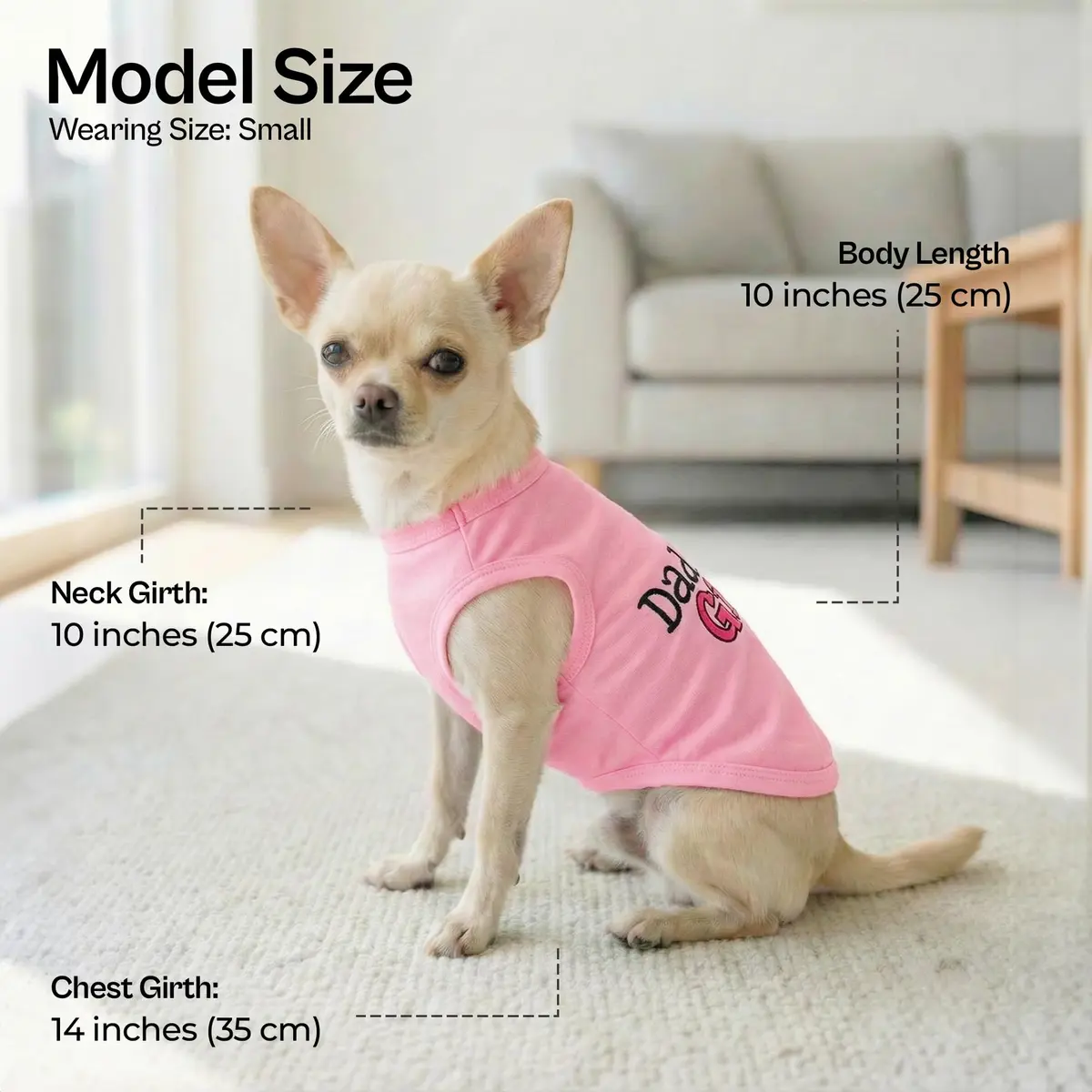 Parisian Pet Dog Shirt – 100% Cotton Sleeveless Pink Shirt for Small Dogs – Breathable & Lightweight, Girl Dogs Clothes - Stretchy Daddy’s Girl Pet Shirt - view 3