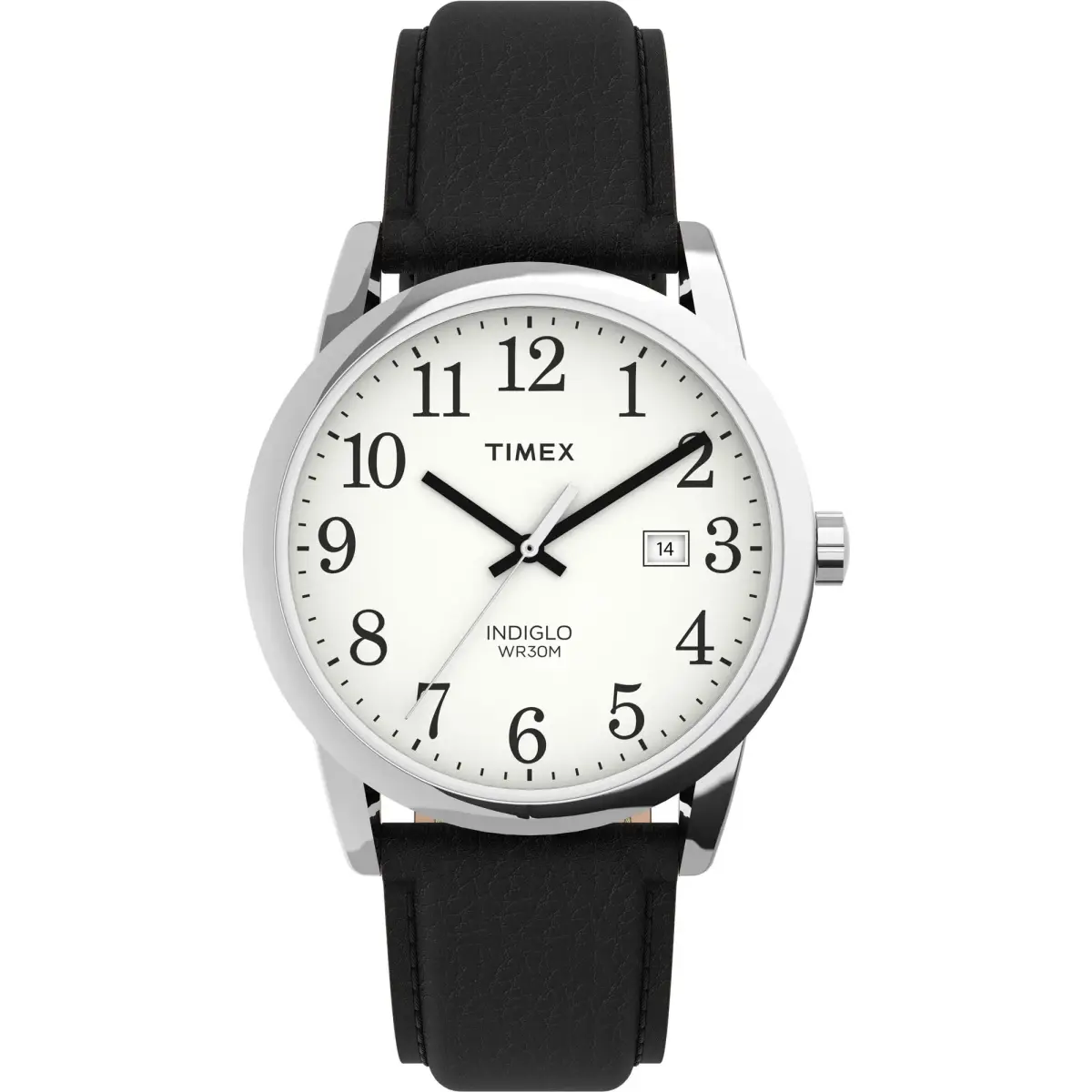 Timex Men's Easy Reader 38mm Watch – Silver-Tone Case White Dial with Black Leather Strap | Classic Analog Quartz Watch - main product image