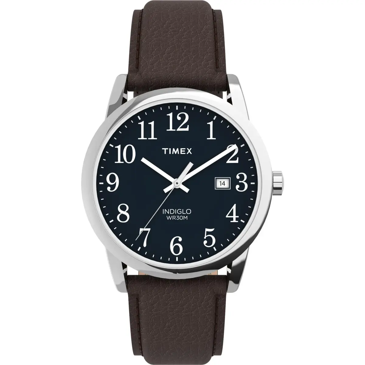 Timex Men's Easy Reader 38mm Watch – Silver-Tone Case Blue Dial with Brown Leather Strap | Classic Analog Quartz - main product image