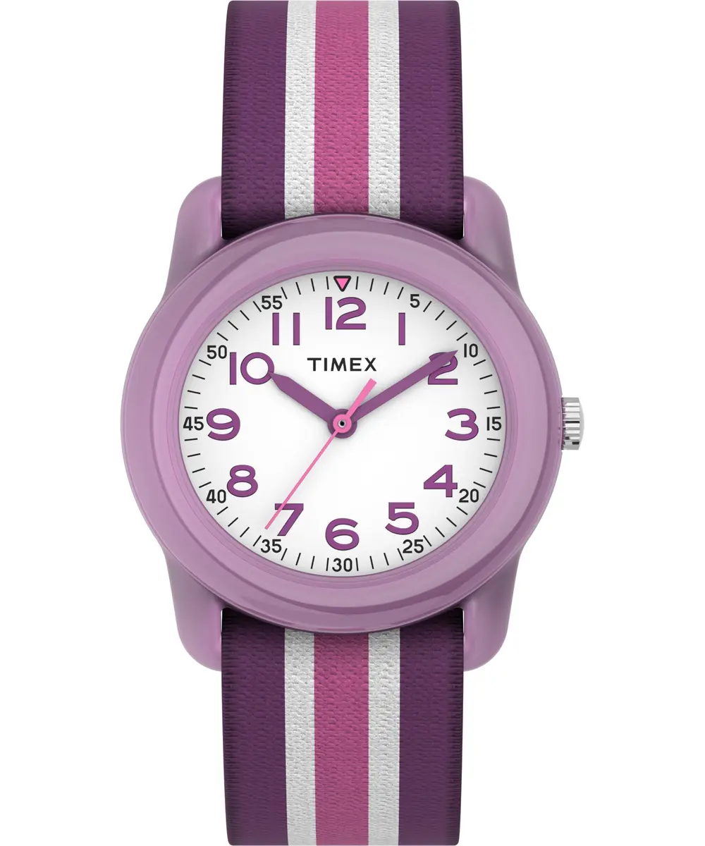 Timex Girls TW7C06100 Time Machines Purple/Pink Stripes Elastic Fabric Strap Watch | Easy-to-Read Dial, Water-Resistant - main product image