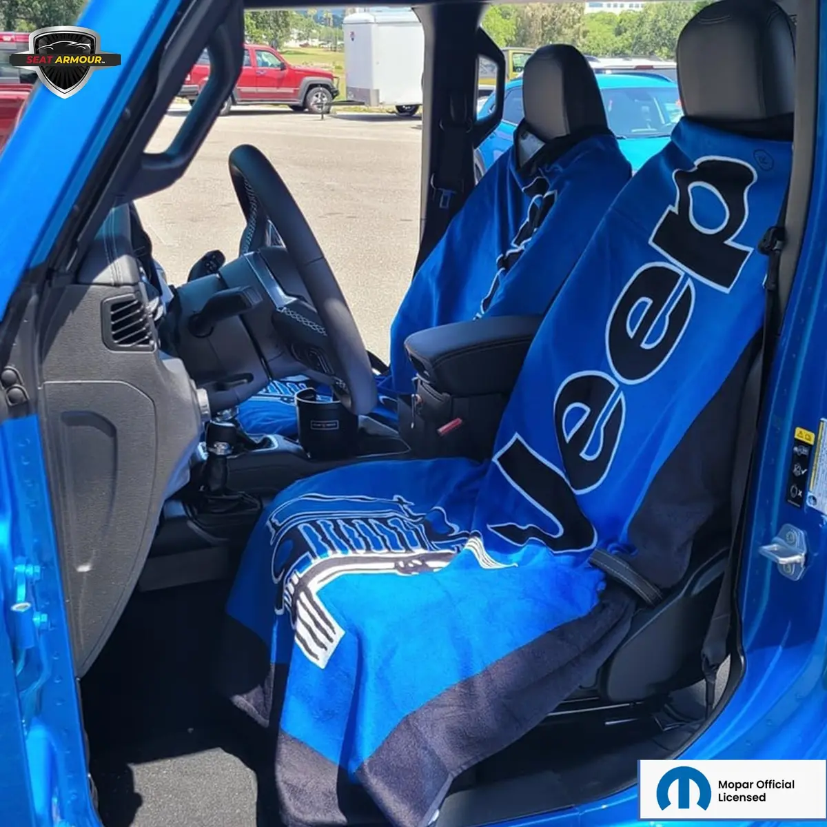 Seat Armour Jeep Seat Towel - Universal Fit Soft Machine Washable Jeep Towel - Easy Install, Multipurpose Towel2Go Seat Cover for Jeep - Blue | Airbag-Safe, Durable - view 6
