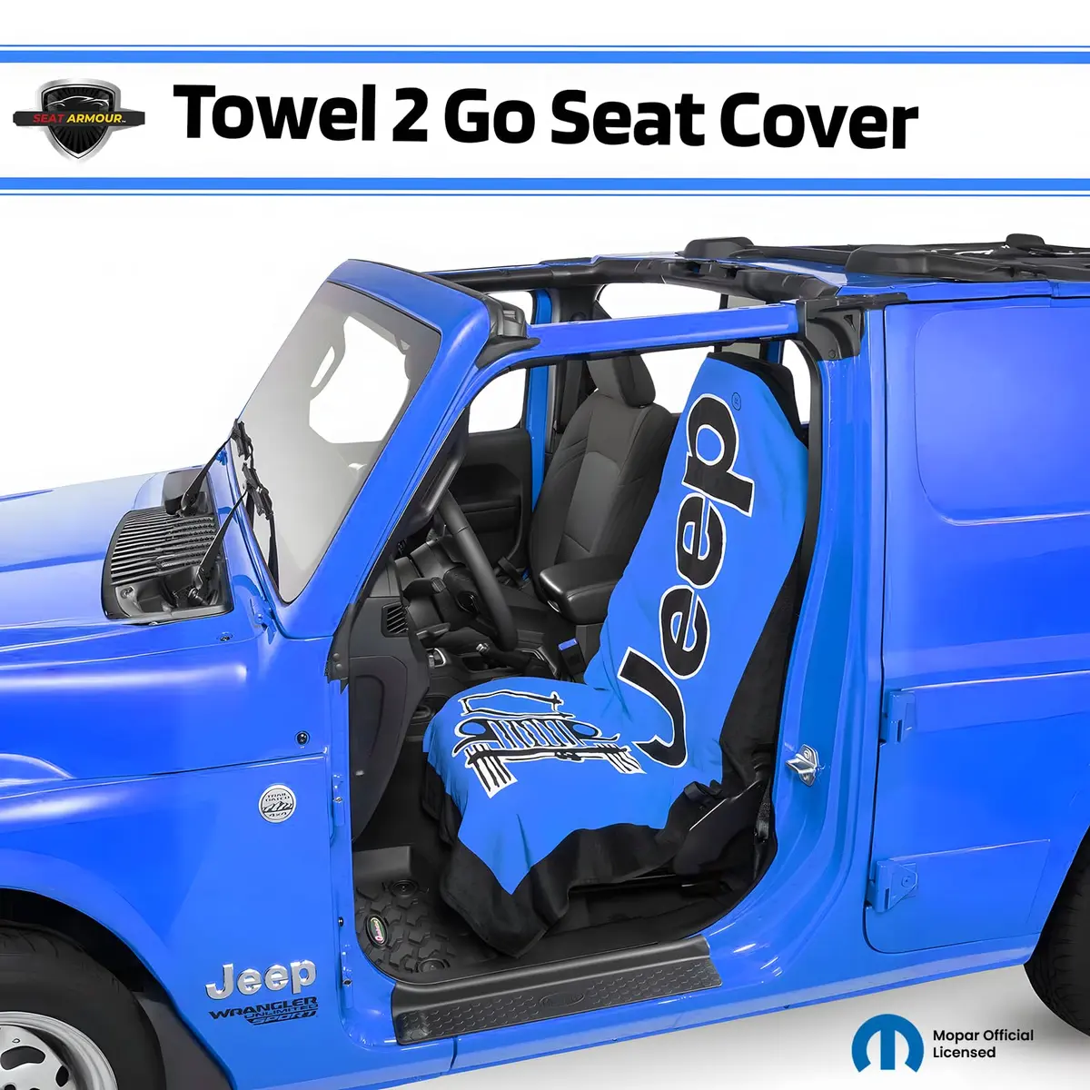 Seat Armour Jeep Seat Towel - Universal Fit Soft Machine Washable Jeep Towel - Easy Install, Multipurpose Towel2Go Seat Cover for Jeep - Blue | Airbag-Safe, Durable - view 2