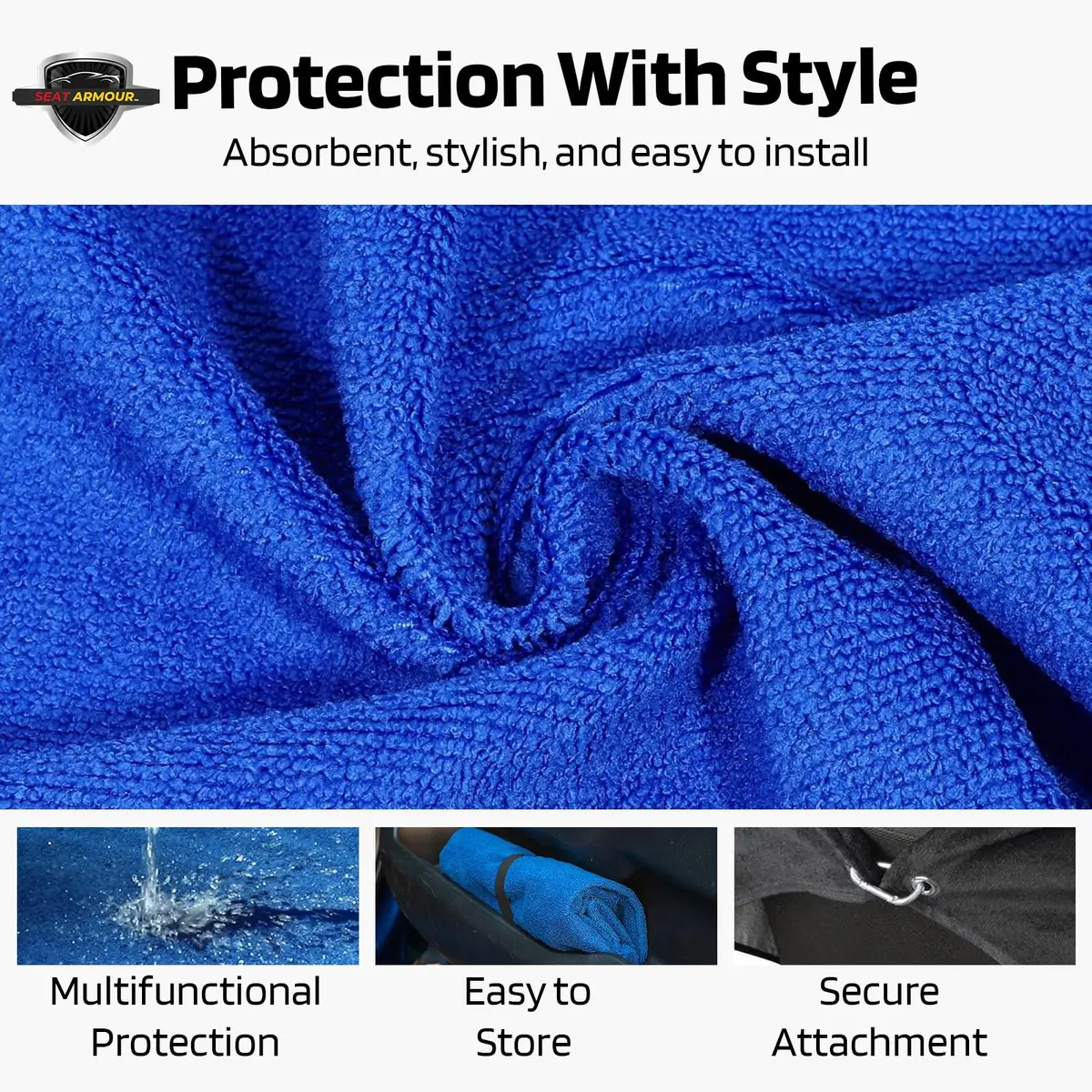 Seat Armour Jeep Seat Towel - Universal Fit Soft Machine Washable Jeep Towel - Easy Install, Multipurpose Towel2Go Seat Cover for Jeep - Blue | Airbag-Safe, Durable - view 4
