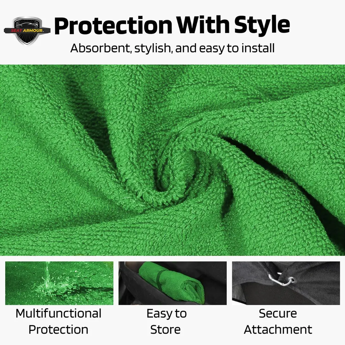 Seat Armour Jeep Seat Towel - Universal Fit Soft Machine Washable Jeep Towel - Easy Install, Multipurpose Towel2Go Seat Cover for Jeep - Green - view 4