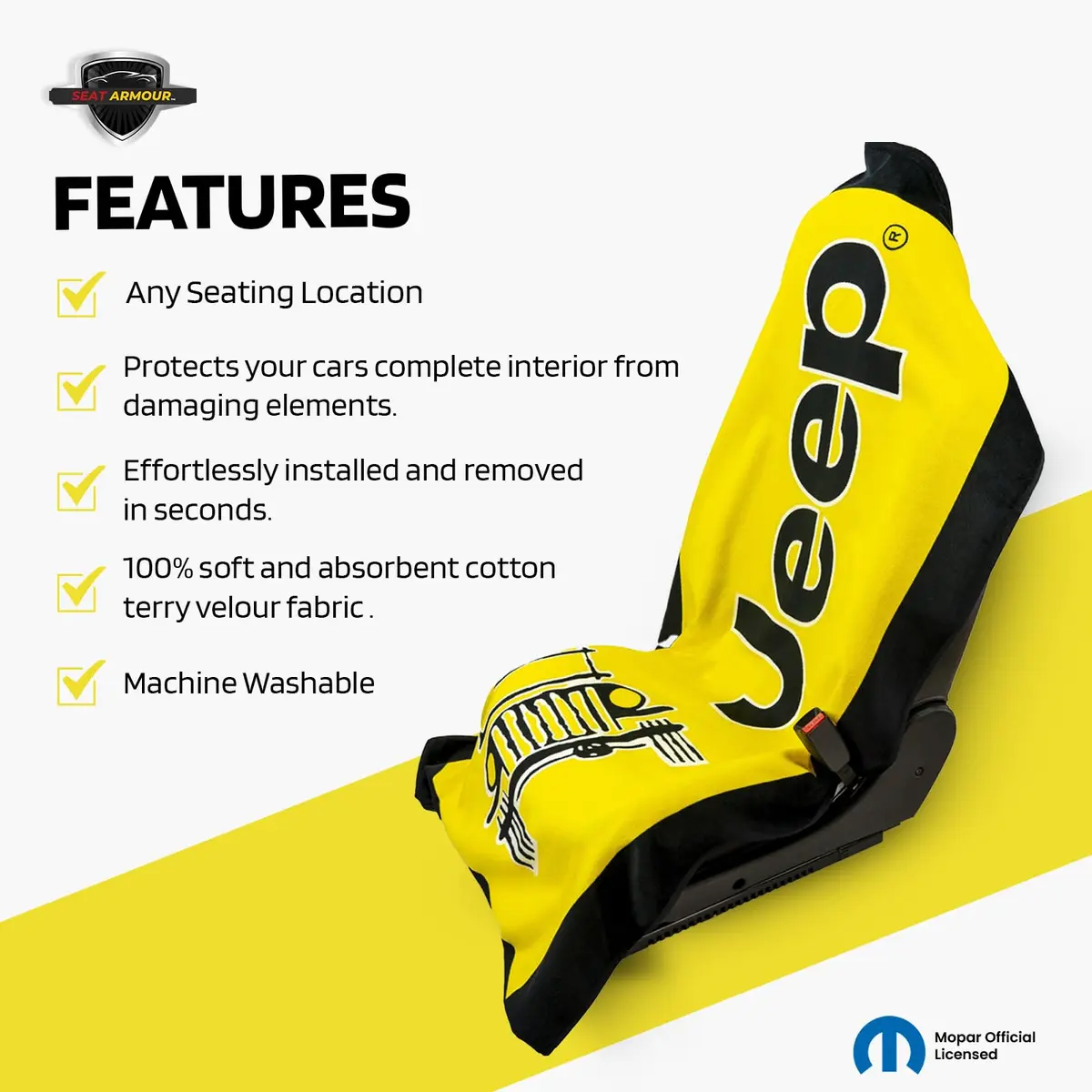 Seat Armour Seat Towel - Universal Fit Soft Machine Washable Towel - Easy Install, Multipurpose Towel2Go Seat Cover for Jeep Car - Yellow | Car Seat Protector - view 3