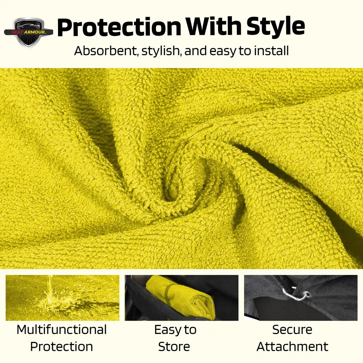 Seat Armour Seat Towel - Universal Fit Soft Machine Washable Towel - Easy Install, Multipurpose Towel2Go Seat Cover for Jeep Car - Yellow | Car Seat Protector - view 4