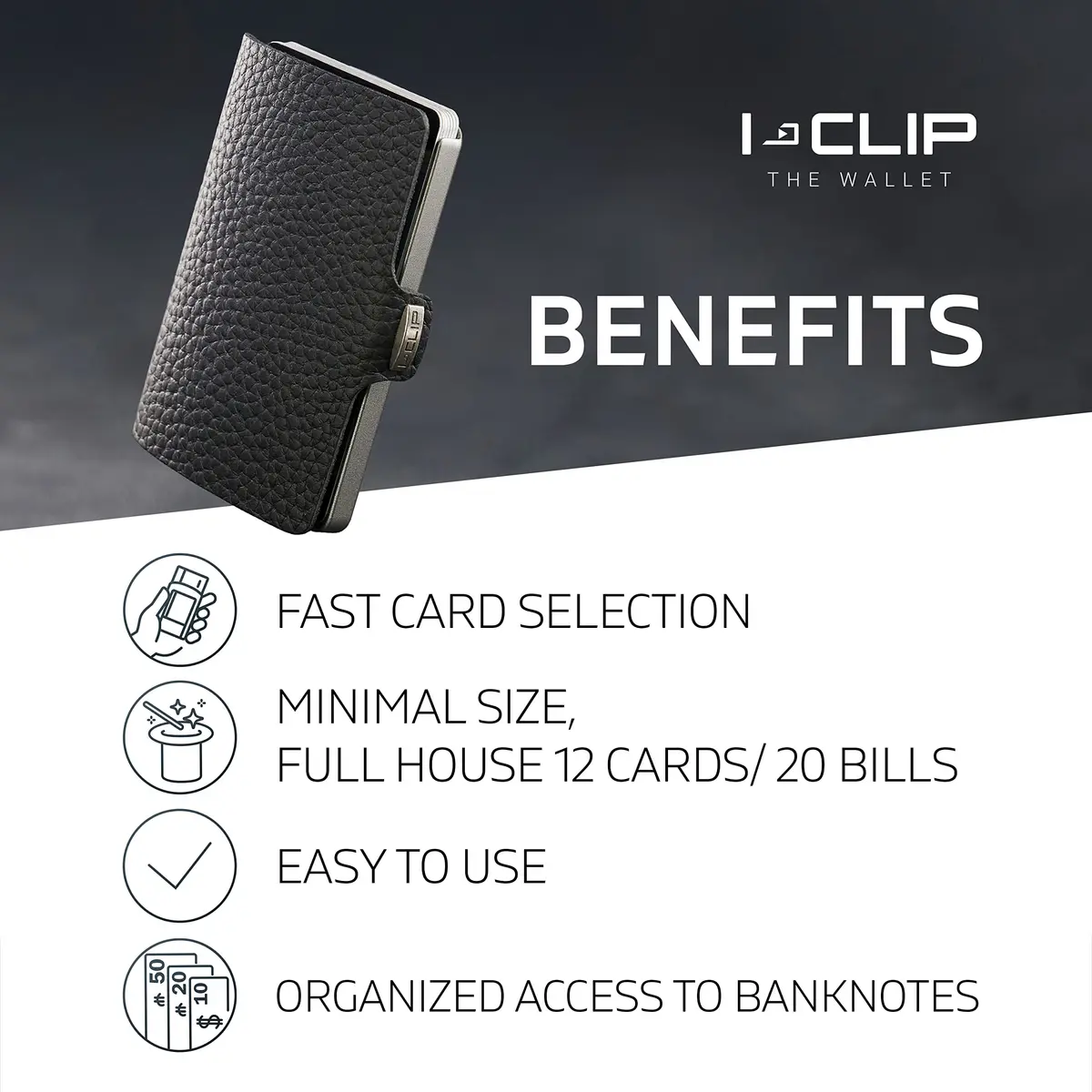 I-CLIP Premium Leather Slim Wallet for Men | 9 cm (3.54 in) Black - view 2