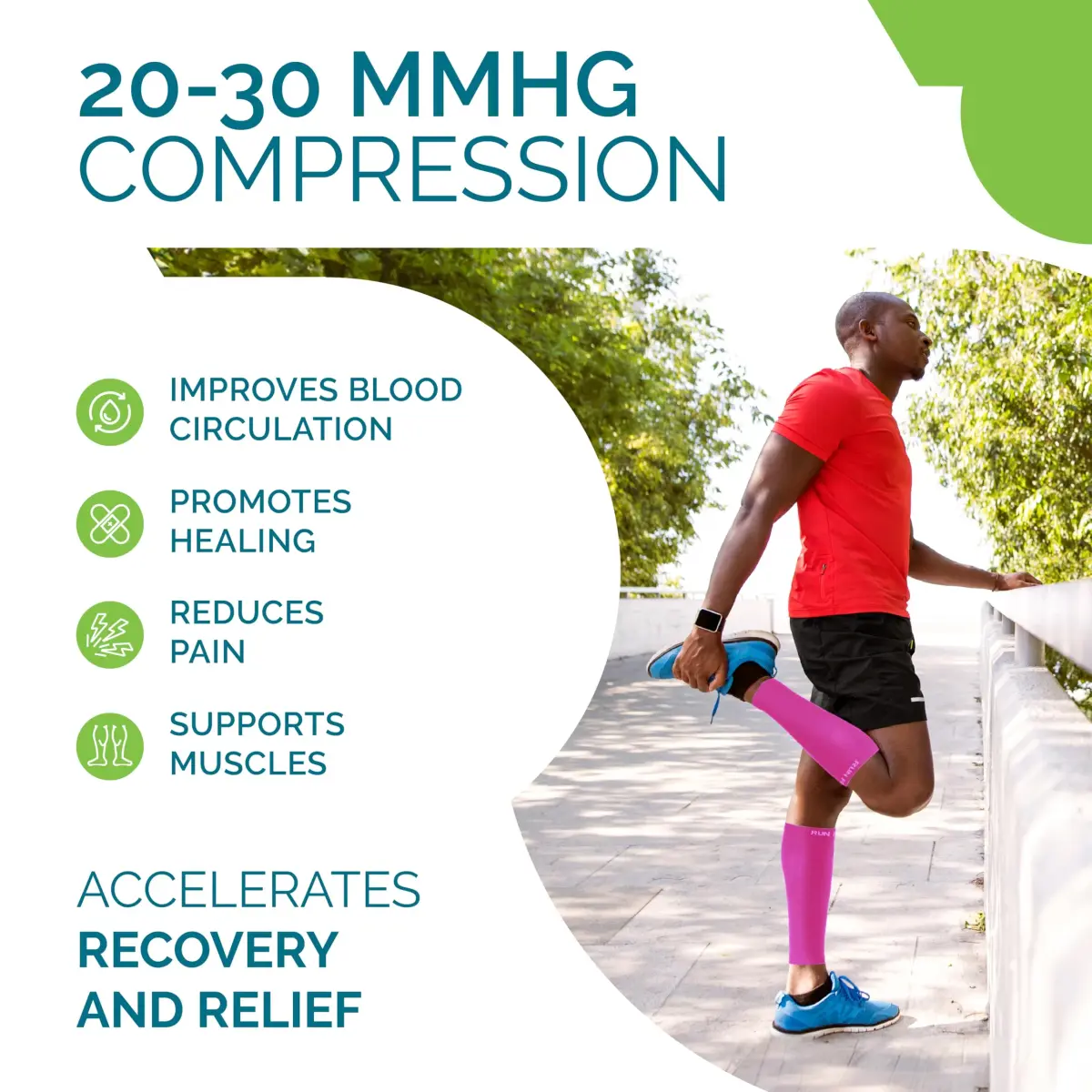 Run Forever Pink Medium Calf Compression Sleeve | 20-30mmHg Graduated Compression for Pain Relief & Recovery - view 4