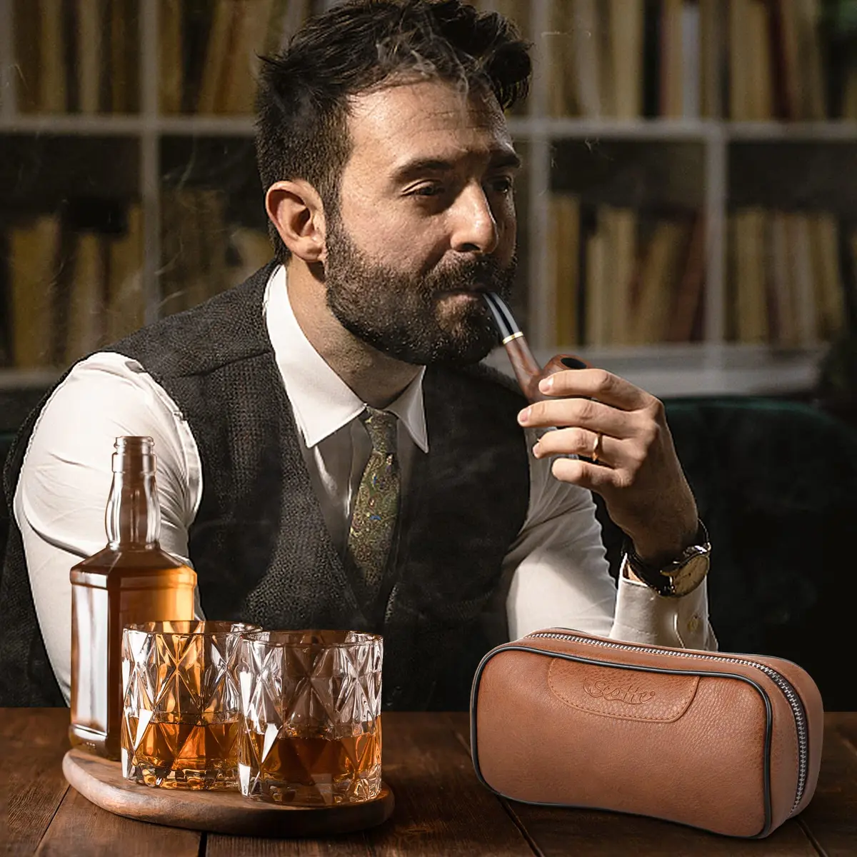 Scotte PU Leather Tobacco Pouch for 2 Pipes | Fashionable & Durable (195*105*55mm) - view 6