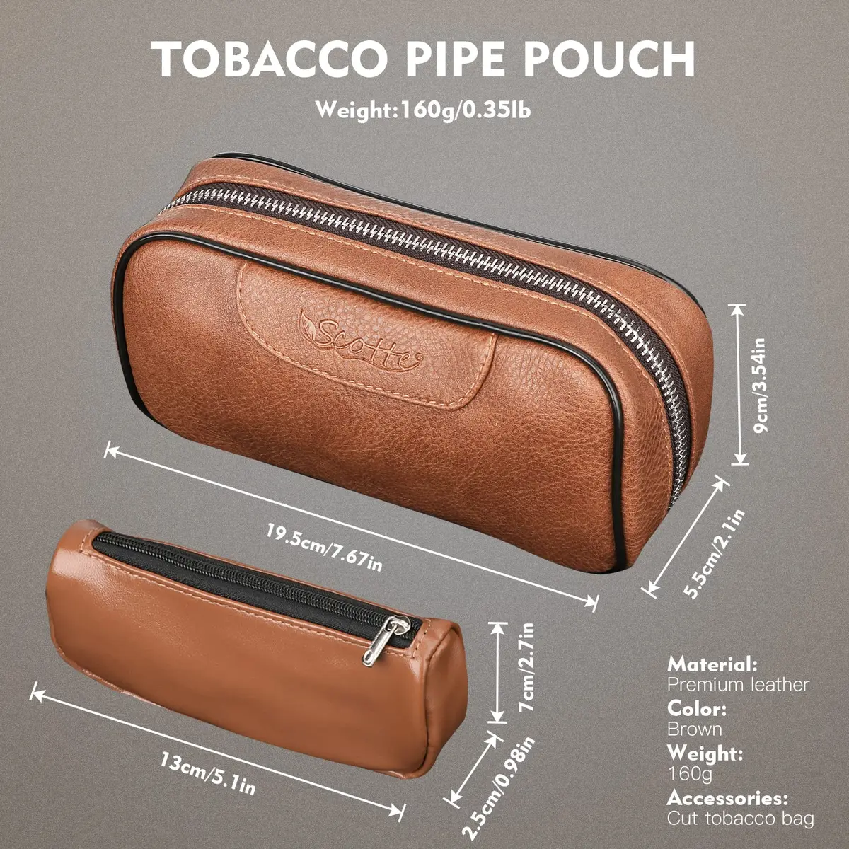Scotte PU Leather Tobacco Pouch for 2 Pipes | Fashionable & Durable (195*105*55mm) - view 3