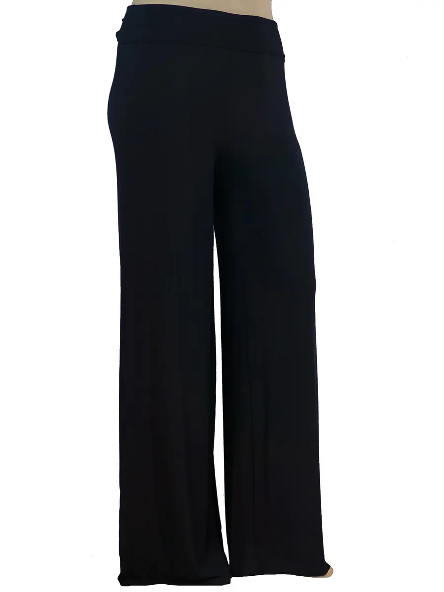 Stylzoo Plus Size Palazzo Pants Women Black 1X | Super Soft, Comfortable, Wide Leg Fit - main product image