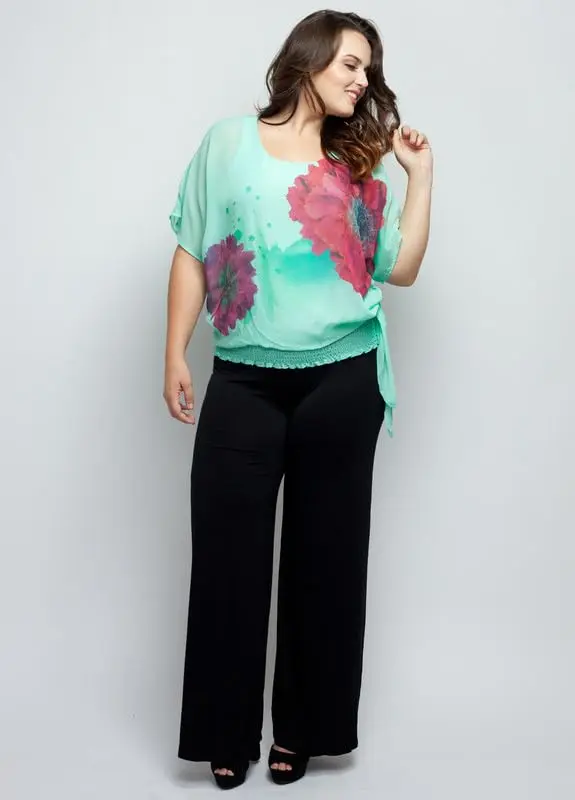 Stylzoo Plus Size Palazzo Pants Women Black 1X | Super Soft, Comfortable, Wide Leg Fit - view 4