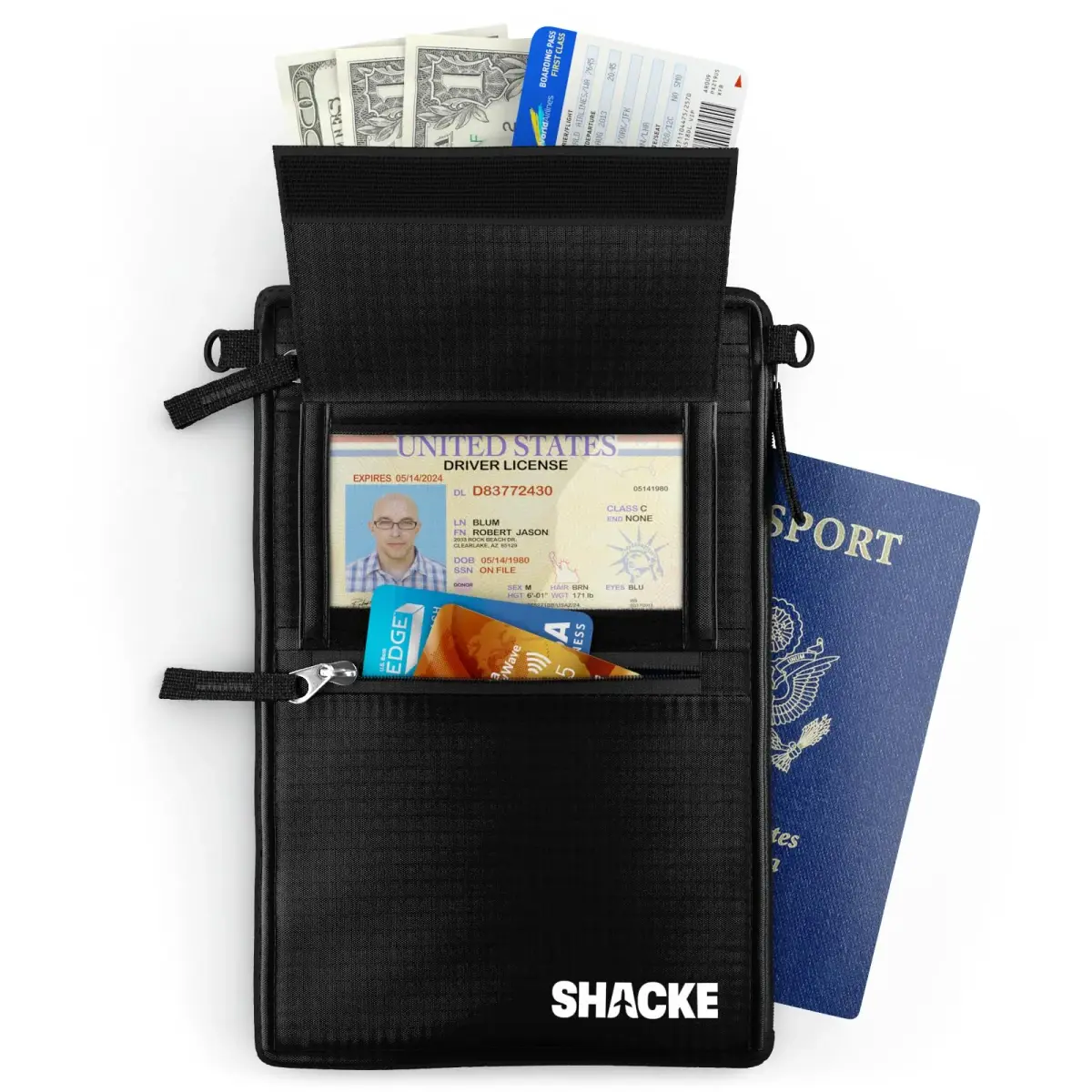 Shacke Hidden Belt Wallet Black 20cm (7.8in) | RFID Blocking Passport Holder for Belt Loop - view 4