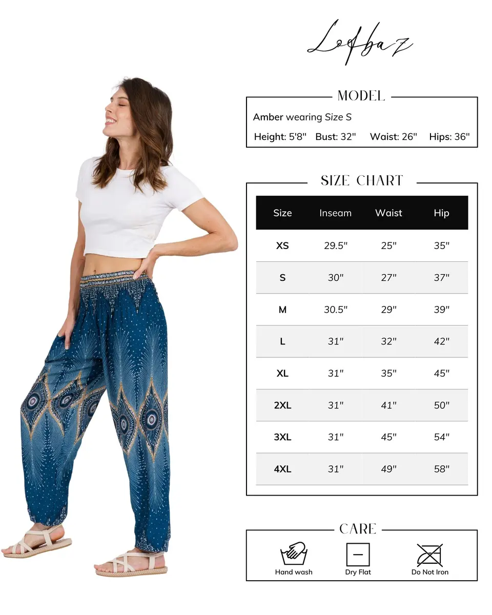 LOFBAZ Boho Long Leg Pants Floral Teal Green | Flowy, Comfortable Rayon Women’s Palazzo (105.4 cm/41.5 in) - view 4