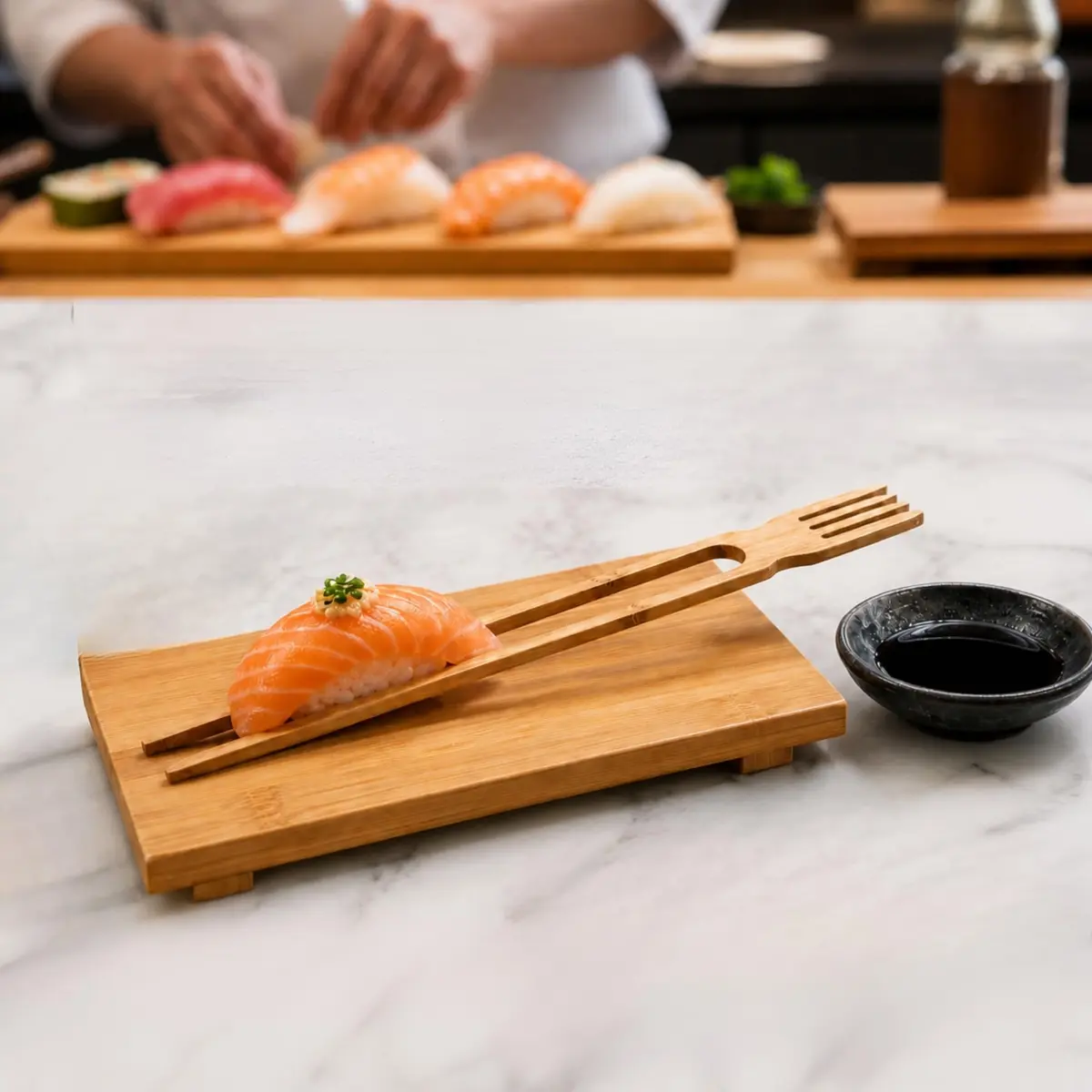 Restaurantware 10 in Bamboo Chopsticks with Fork, All-In-One, 100 Count | Eco-Friendly, Disposable Utensils for Food Trucks & Restaurants - view 3