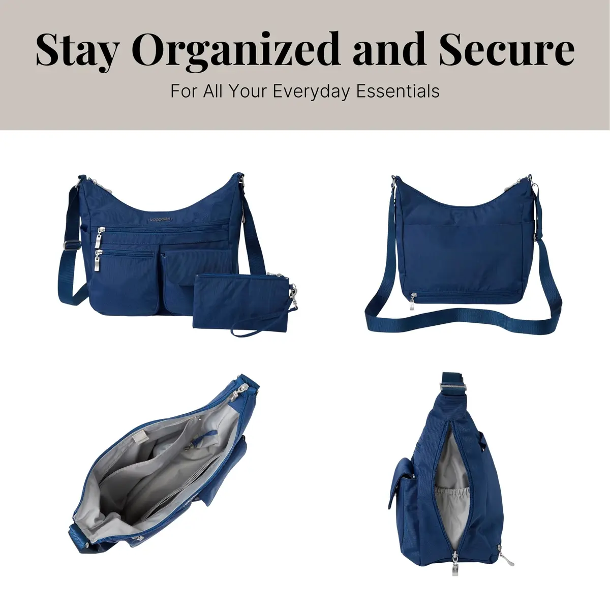 Baggallini Everywhere Bagg Hobo Crossbody Bag 25.5cm (10 inches) | Water-Resistant Travel Bag with RFID Wristlet - view 6