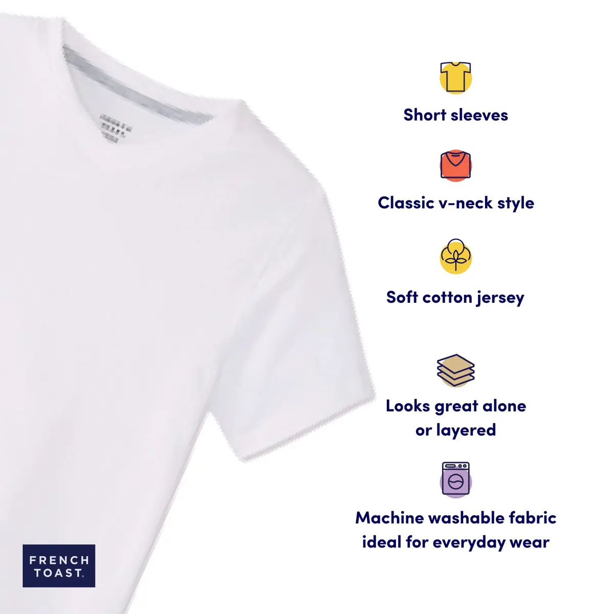 French Toast Boys' Short Sleeve V-Neck T-Shirt, White, 14-16 | Breathable Cotton for Active Boys - view 3