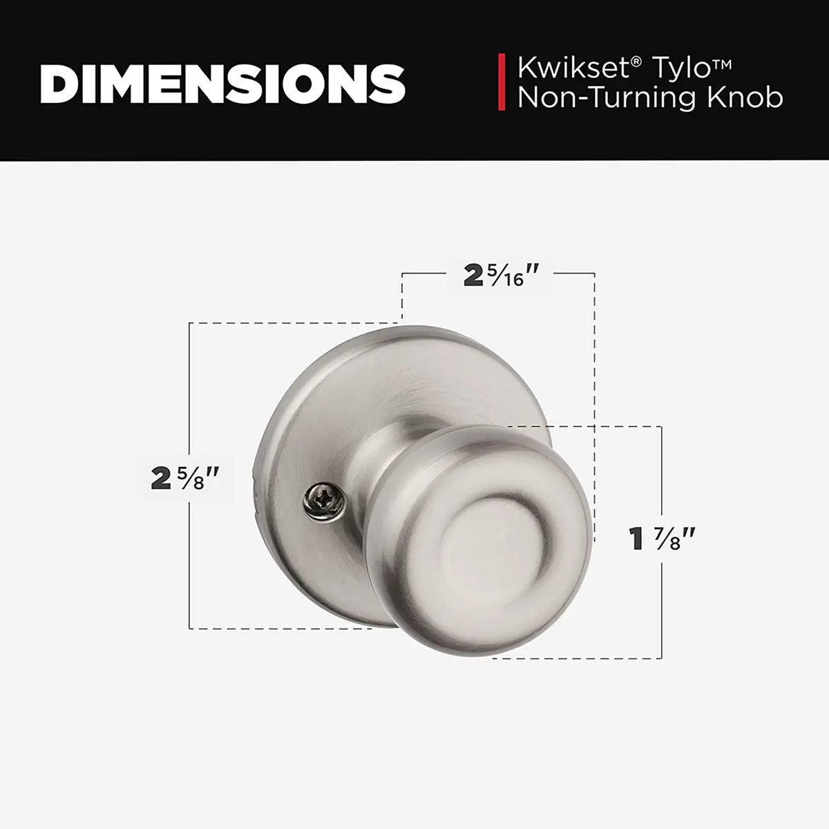 Kwikset Tylo Dummy Door Knob, Satin Nickel | Single-Sided Interior Push/Pull Handle for Closets, French Doors, Pantries - view 6
