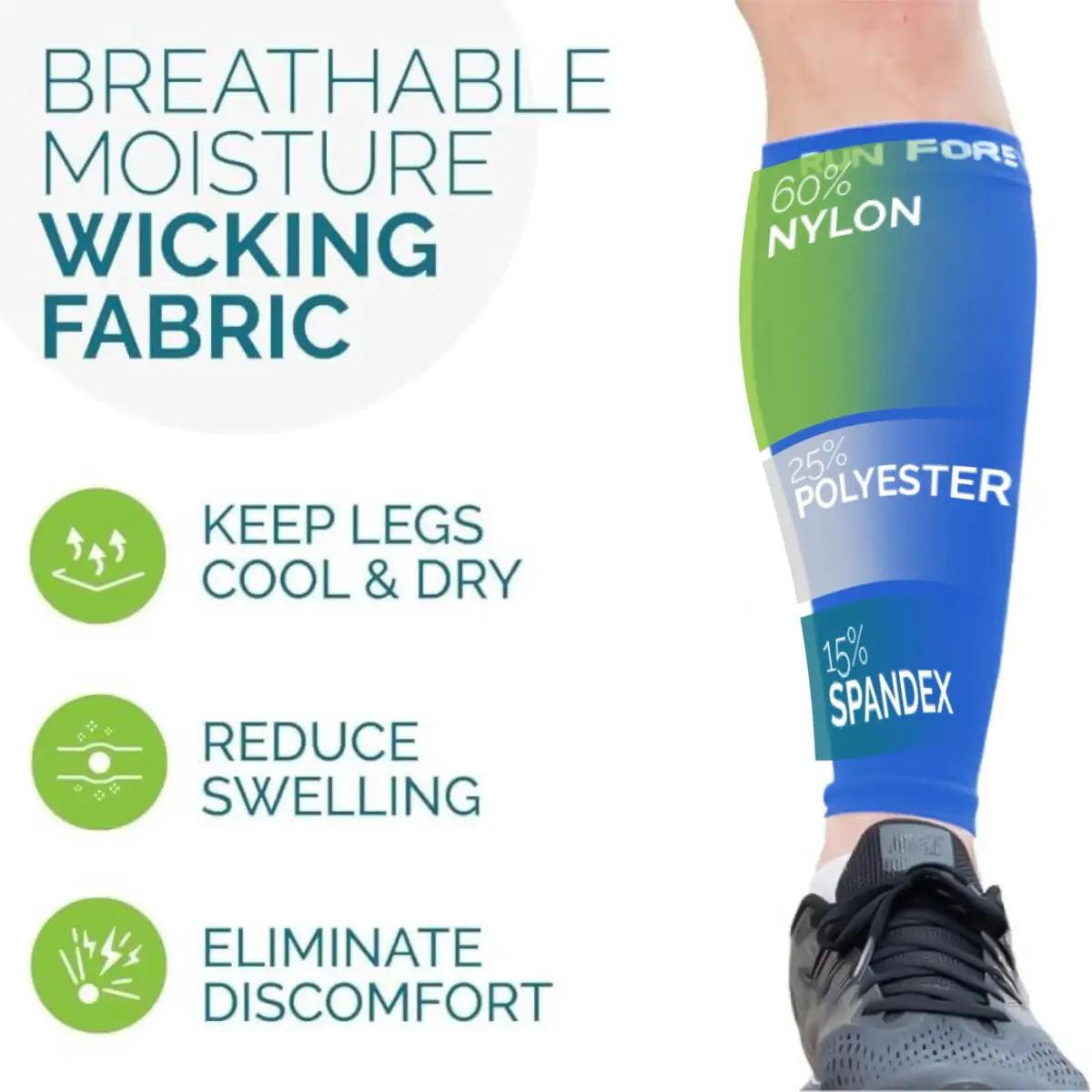 Run Forever Calf Compression Sleeve Large Blue | Graduated 20-30 mmHg Compression for Pain Relief - view 5