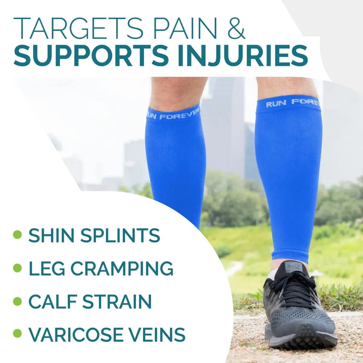 Run Forever Calf Compression Sleeve Large Blue | Graduated 20-30 mmHg Compression for Pain Relief - view 6