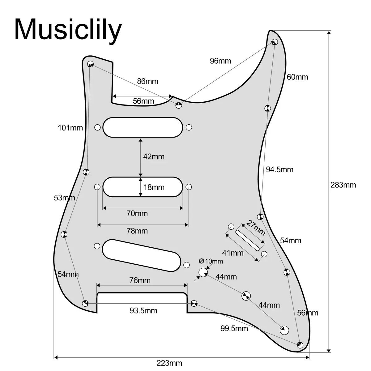 Musiclily Pro SSS 11-Hole ST Guitar Pickguard 1Ply Black | Fits Fender Stratocaster, 2mm PVC - view 2