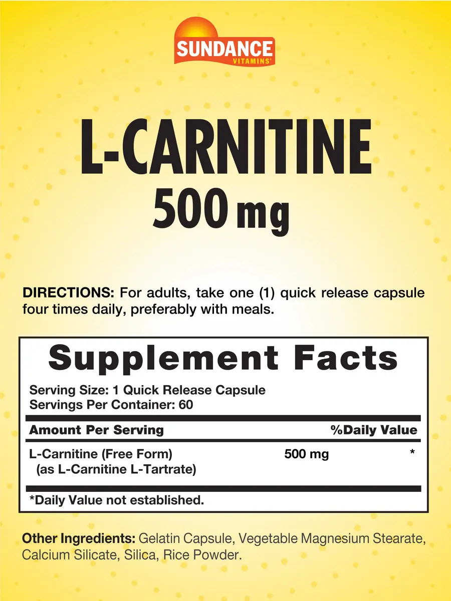 Sundance L-Carnitine 500mg | 60 Capsules for Energy & Heart Support - view 2
