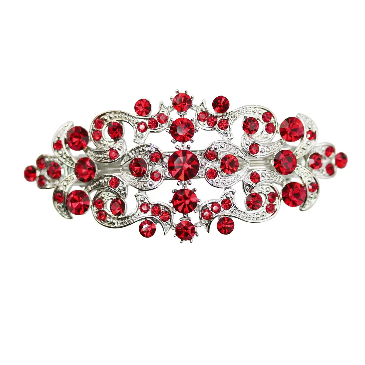 Faship Gorgeous Red Crystal Floral Hair Barrette Clip | Elegant Bridal Hair Accessory (70-120 chars) - main product image