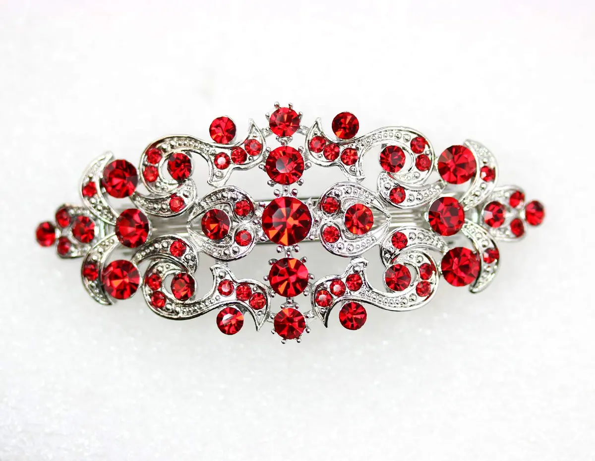 Faship Gorgeous Red Crystal Floral Hair Barrette Clip | Elegant Bridal Hair Accessory (70-120 chars) - view 2