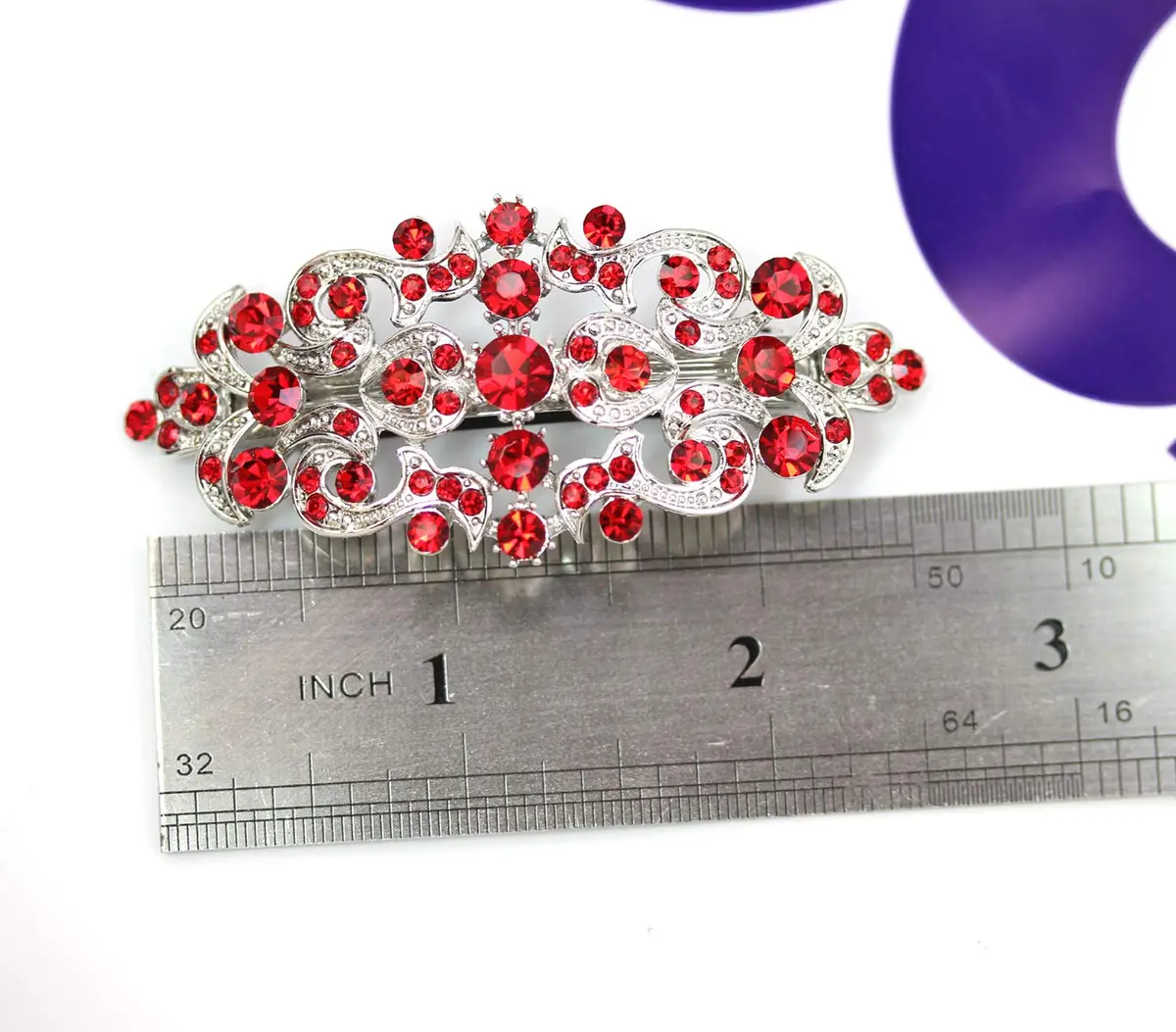 Faship Gorgeous Red Crystal Floral Hair Barrette Clip | Elegant Bridal Hair Accessory (70-120 chars) - view 4