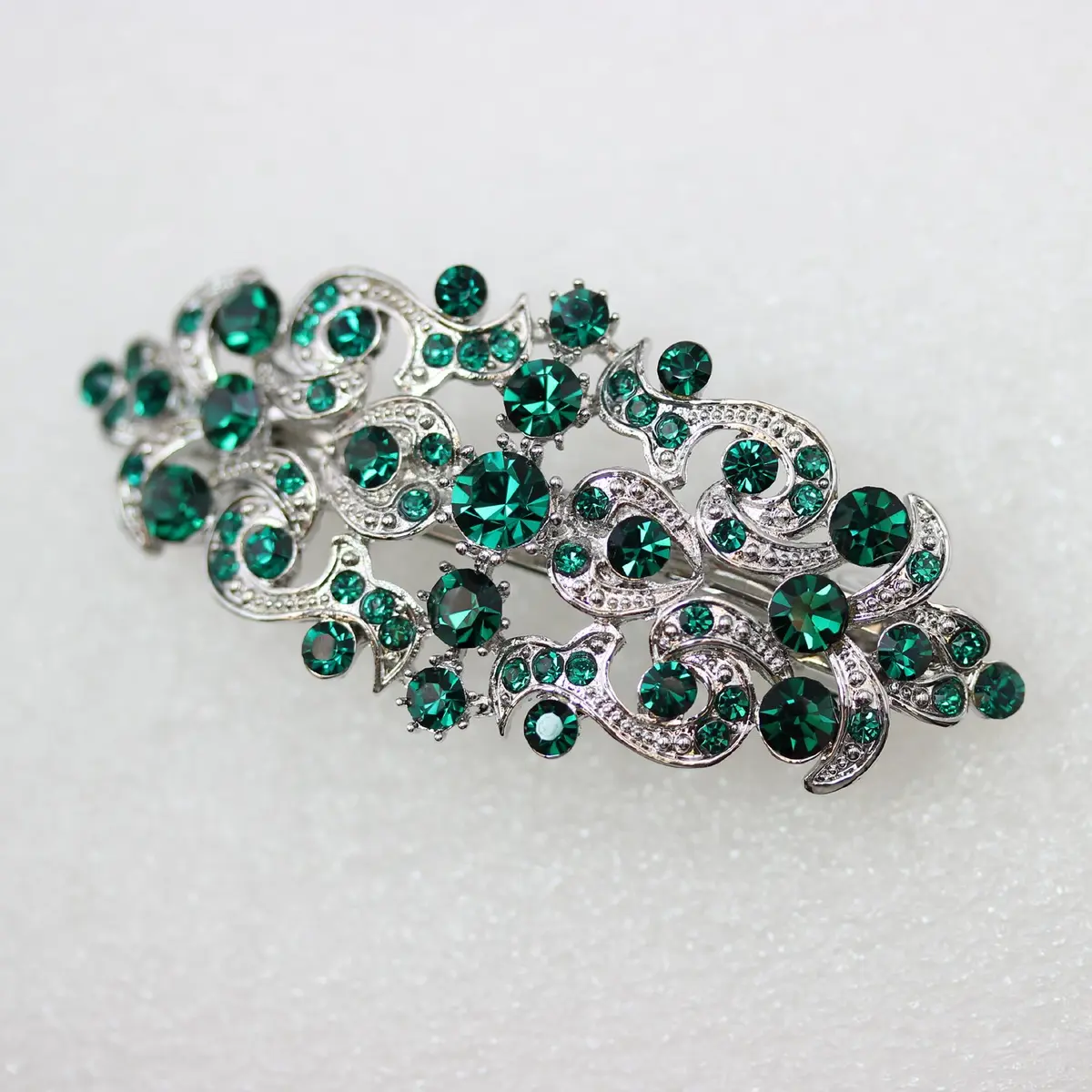 Faship Gorgeous Green Hair Barrette | Rhinestone Floral Hair Jewelry for Women - view 3