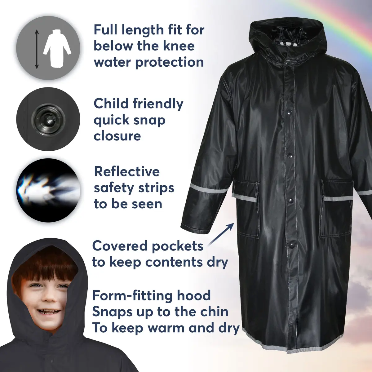 Maypes Kids Raincoat with Reflector - Unisex Vinyl Rain Jacket Water Resistant for Kids of All Ages - view 3