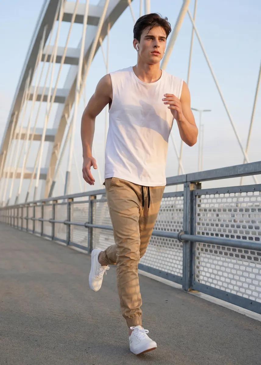 ITALYMORN Men's Stretch Chino Joggers, Slim Casual Pants - L, Khaki | Premium Cotton & Stretch for All-Day Comfort - view 9