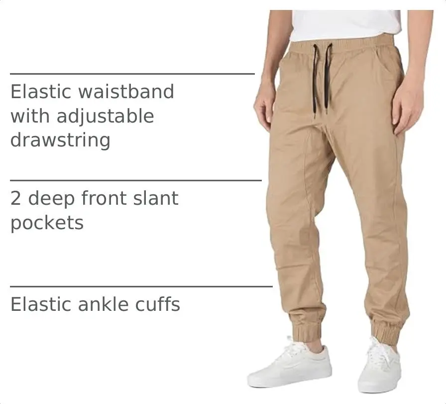 ITALYMORN Men's Stretch Chino Joggers XL Khaki | Slim Casual Pants with Flex & Authentic Cotton - view 5